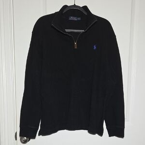 Polo by Ralph Lauren Black Quarter-Zip Sweater with Blue Pony Embroidery Size XL